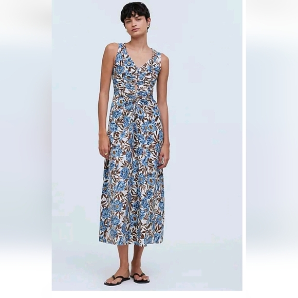 Madewell Sleeveless V Neck Midi Dress In Floral. Size 4 - Picture 2 of 12